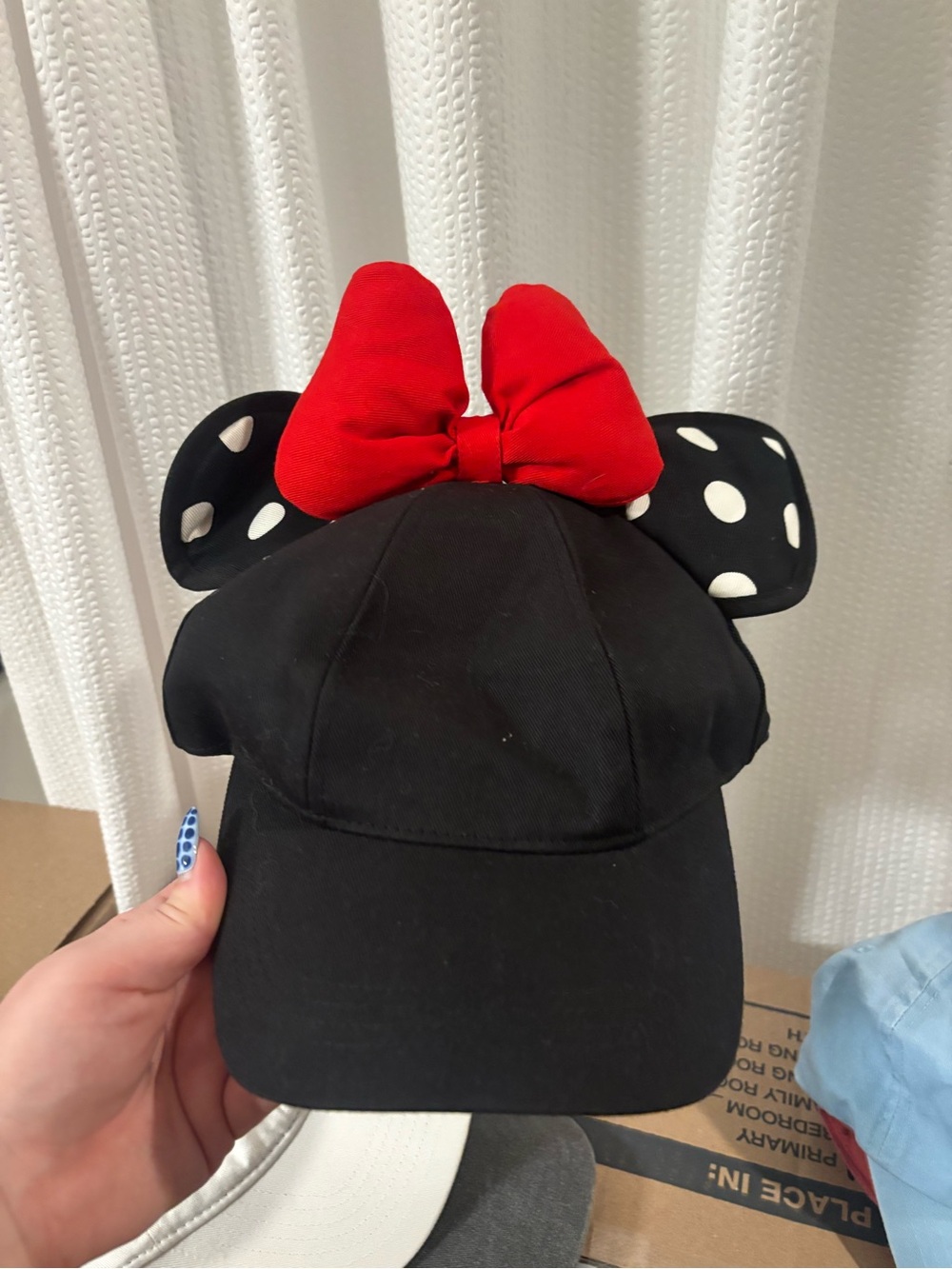 Black Minnie Mouse Style Hat with Red Bow